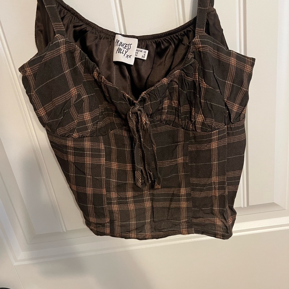 Princess Polly Plaid Top - Brown and Black